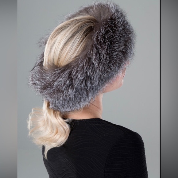 Surell dark gray black faux fur headband neck scarf - Picture 10 of 10